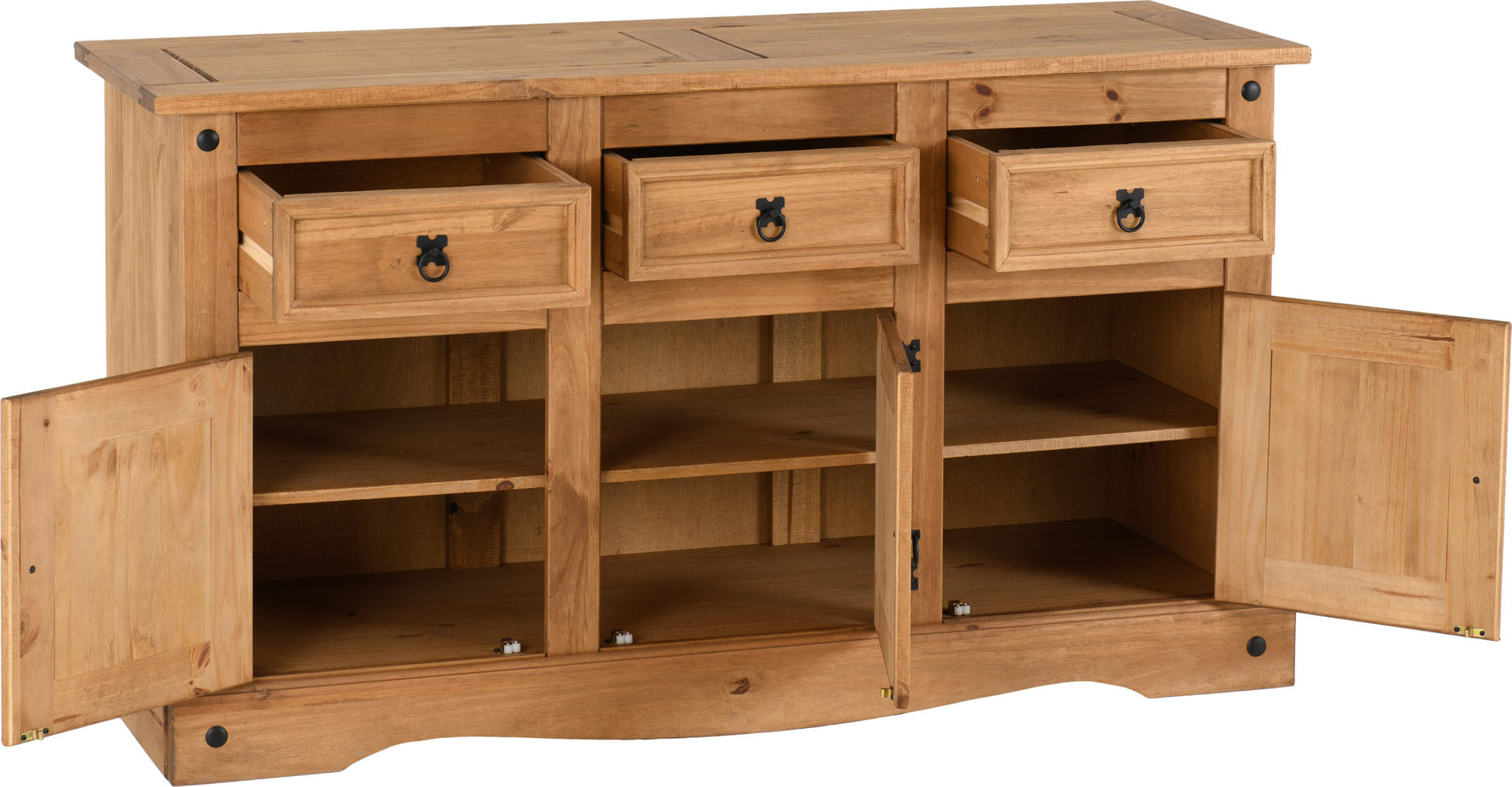 Corona 3 Door 3 Drawer Sideboard - Distressed Waxed Pine