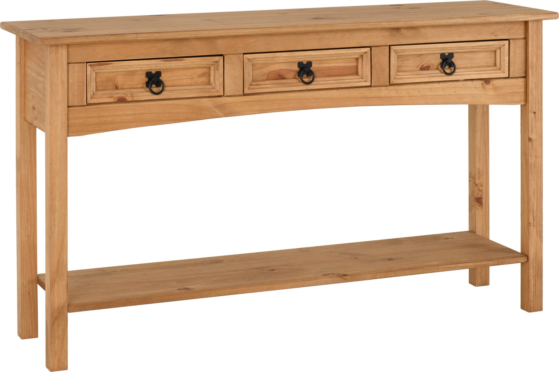 Corona 3 Drawer Console Table With Shelf- Distressed Waxed Pine