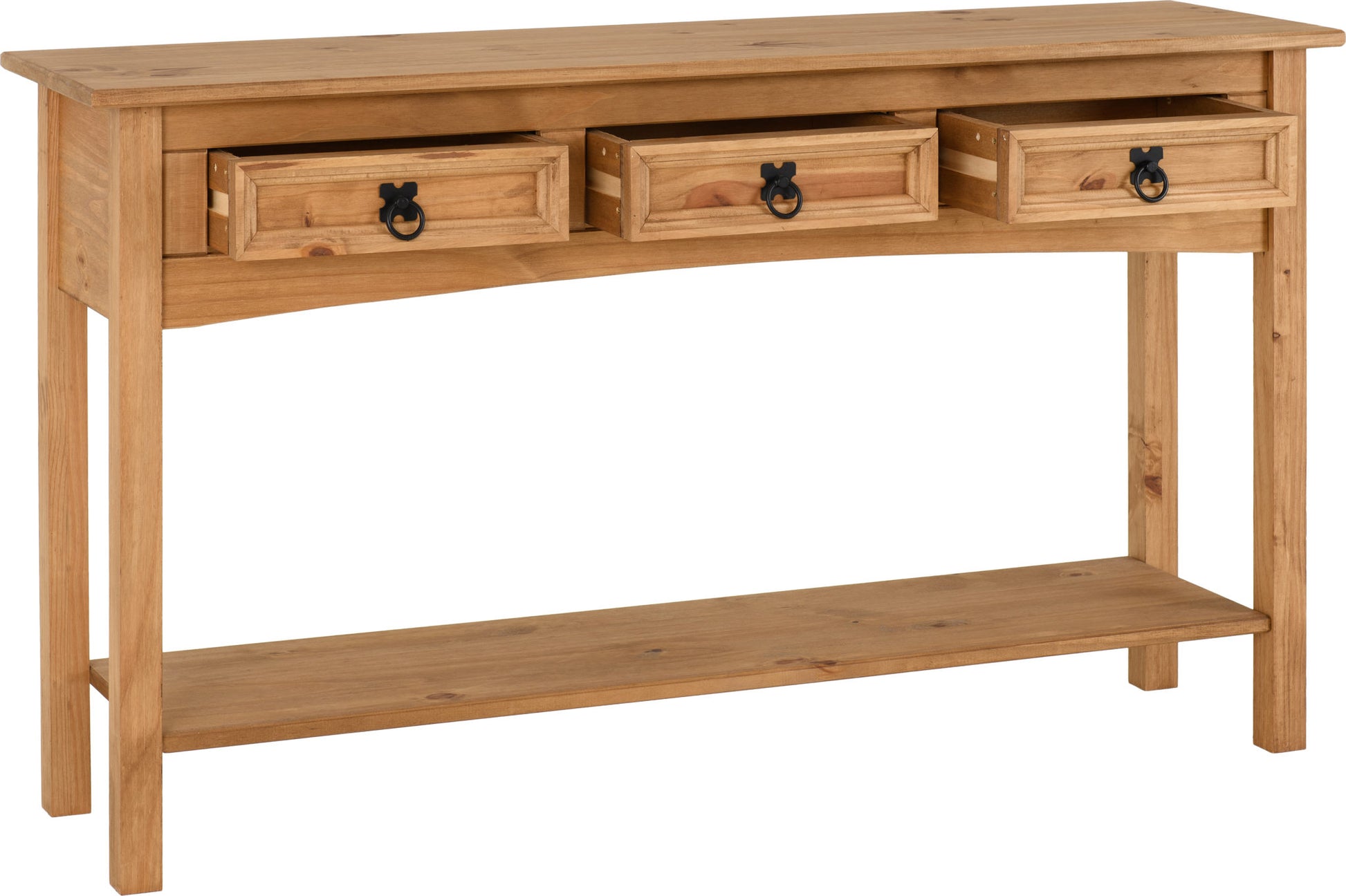 Corona 3 Drawer Console Table With Shelf- Distressed Waxed Pine