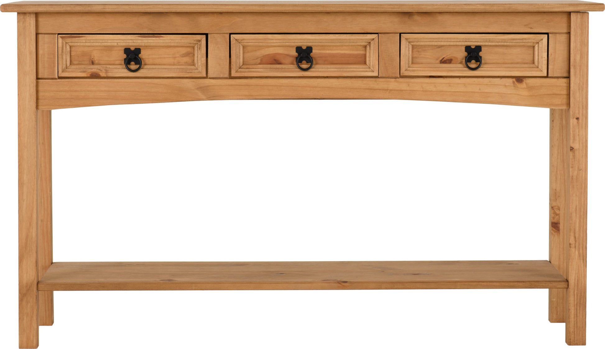 Corona 3 Drawer Console Table With Shelf- Distressed Waxed Pine