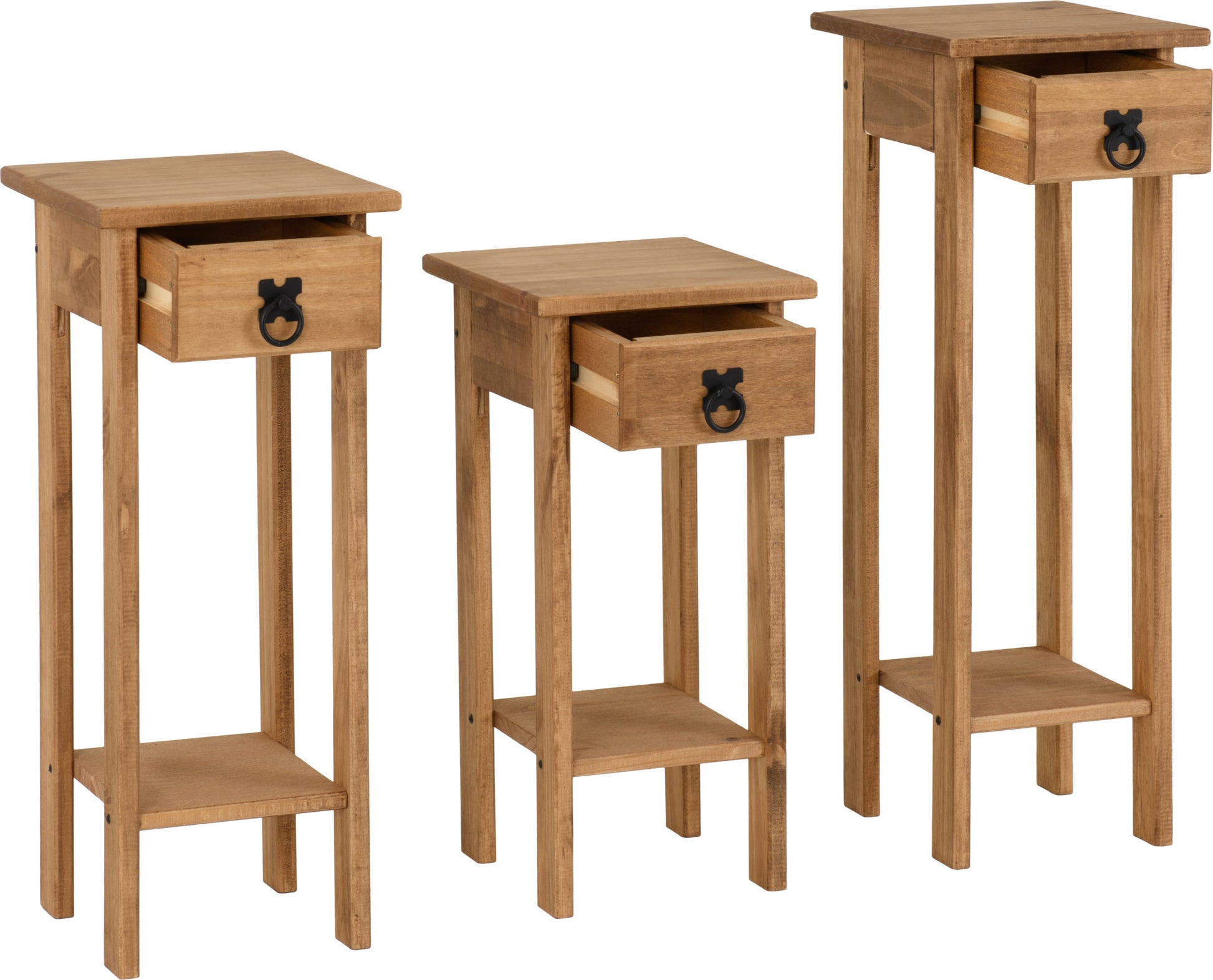 Corona Plant Stands (Set of 3) - Distressed Waxed Pine