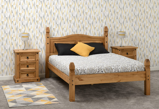 Corona 4'6" Bed Low Foot End - Distressed Waxed Pine