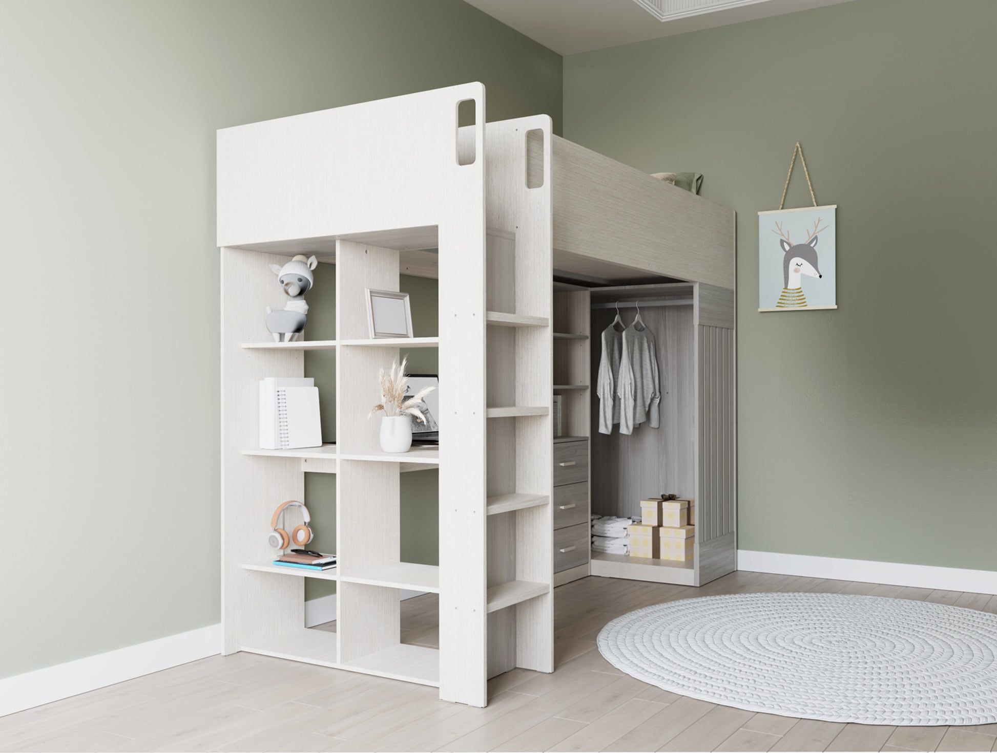 Jupiter High Sleeper Bed -  White/Grey