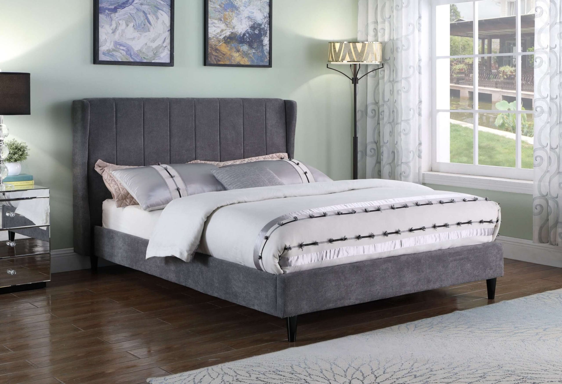 Amelia 5' King Bed Dark Grey Fabric- The Right Buy Store