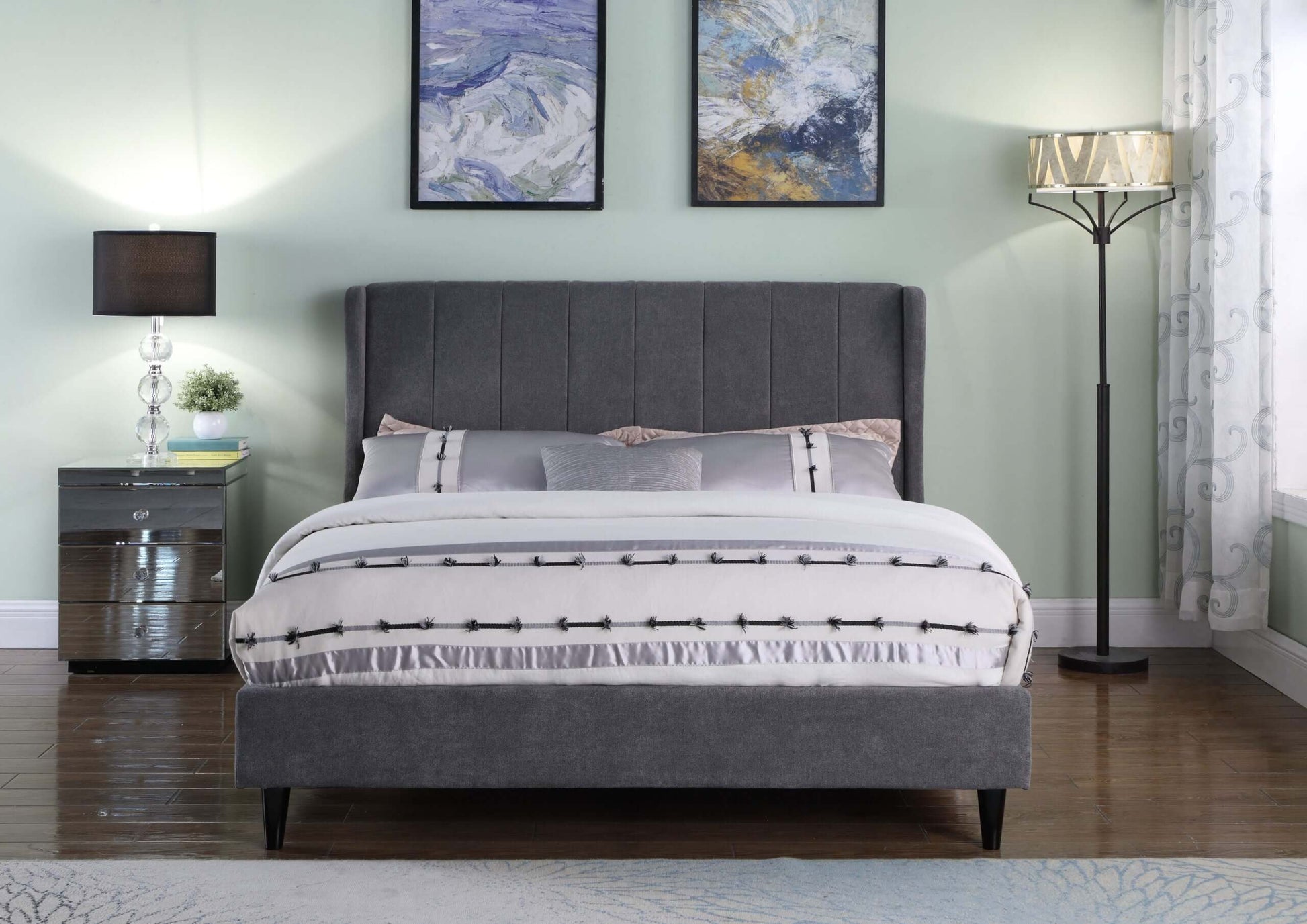 Amelia 5' King Bed Dark Grey Fabric- The Right Buy Store