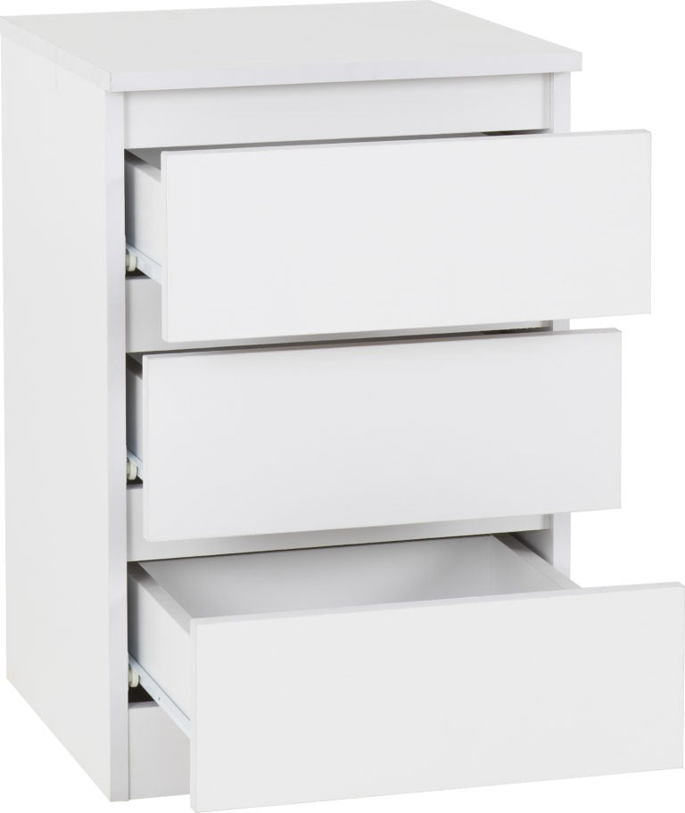 Malvern 3 Drawer Bedside White- The Right Buy Store