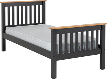 Monaco 3' Single Bed High Foot End - Grey/Oak Effect