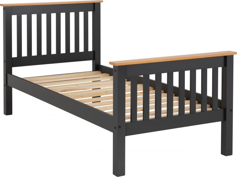 Monaco 3' Single Bed High Foot End - Grey/Oak Effect