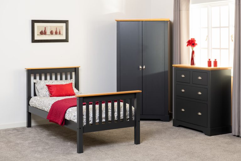 Monaco 3' Single Bed High Foot End - Grey/Oak Effect