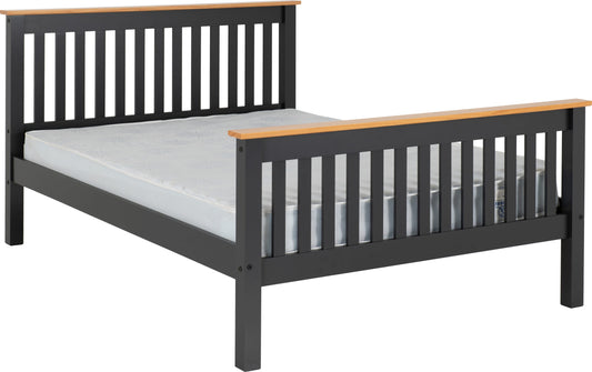 Monaco 4'6" Bed High Foot End - Grey/Oak Effect