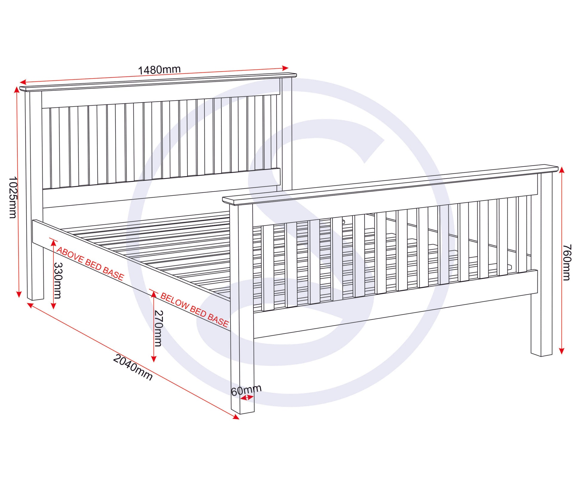 Monaco 4'6" Bed High Foot End - Grey/Oak Effect