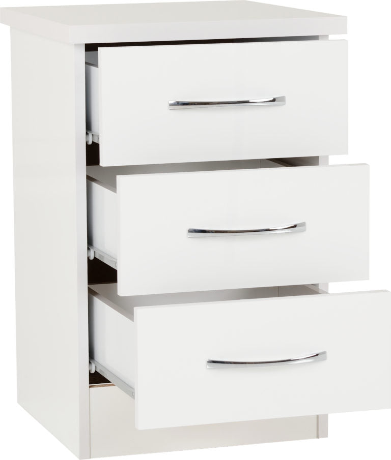 Nevada 3 Drawer Bedside Locker- White Gloss