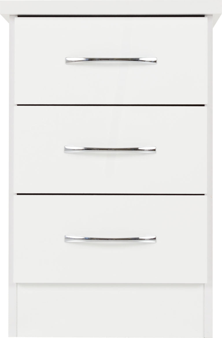 Nevada 3 Drawer Bedside Locker- White Gloss