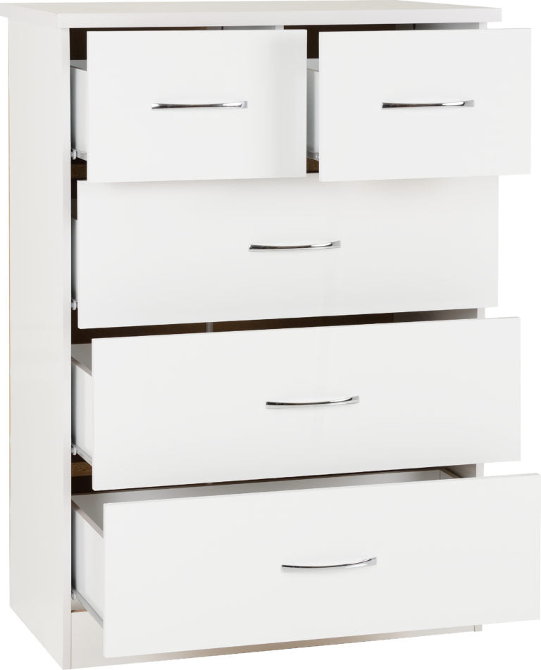 Nevada 5 Drawer Chest - White Gloss