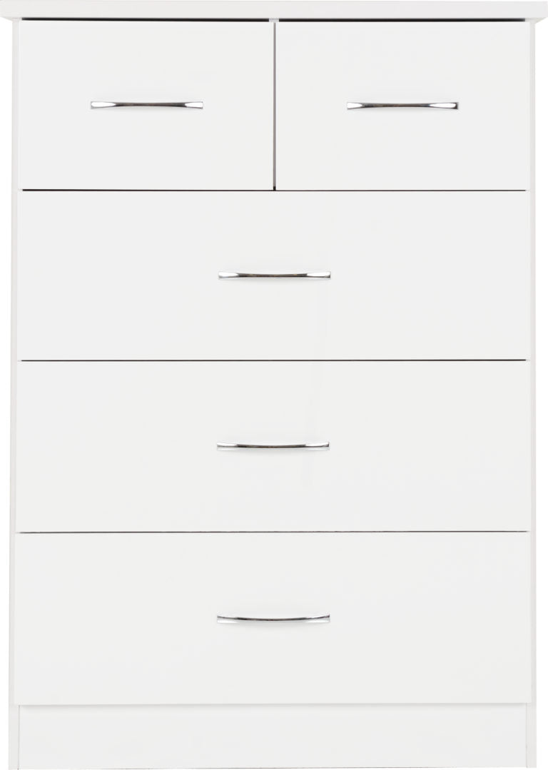 Nevada 5 Drawer Chest - White Gloss