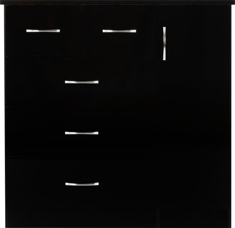 Nevada 5 Drawer Low Wardrobe - Black Gloss