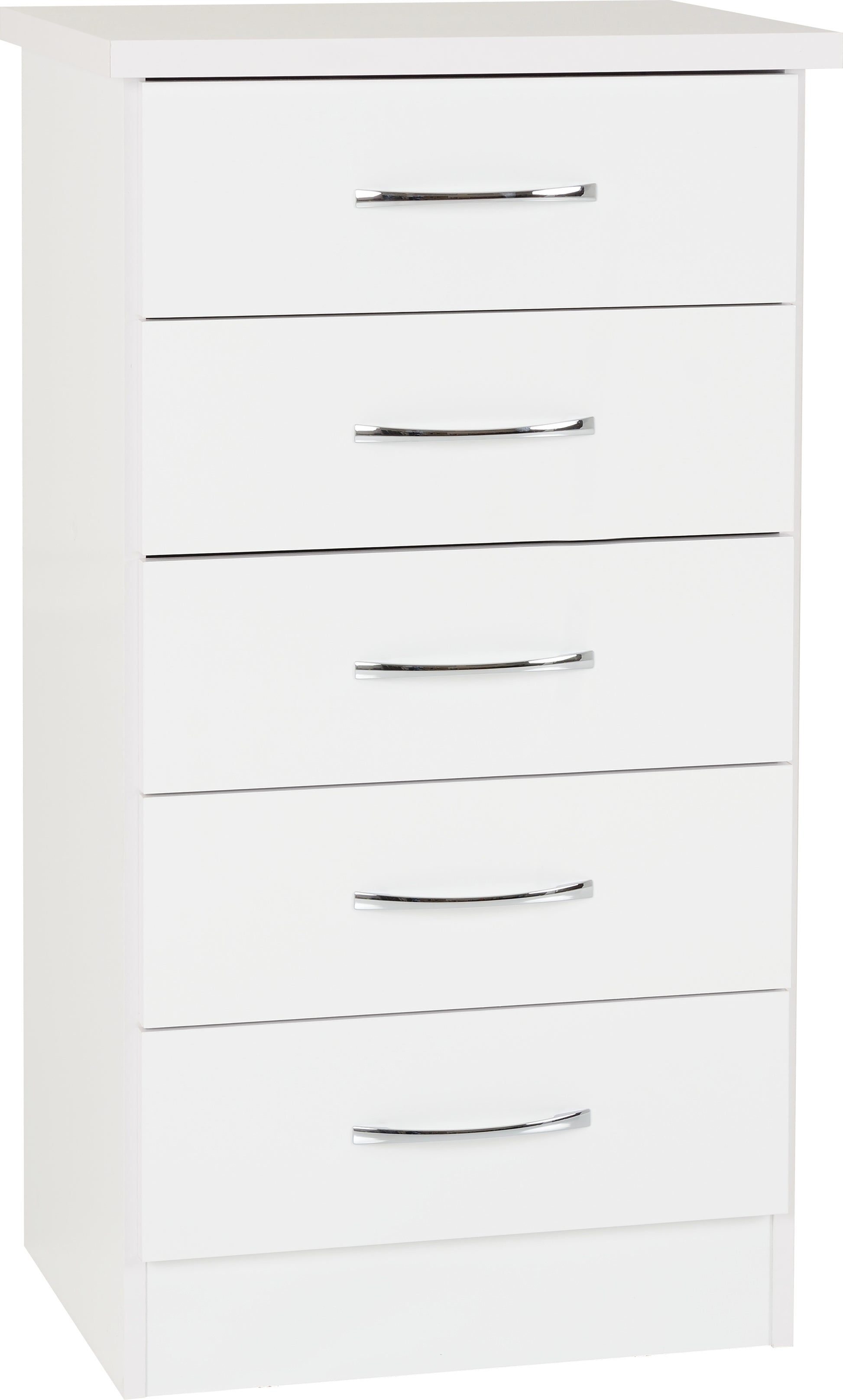 Nevada 5 Drawer Narrow Chest- White Gloss