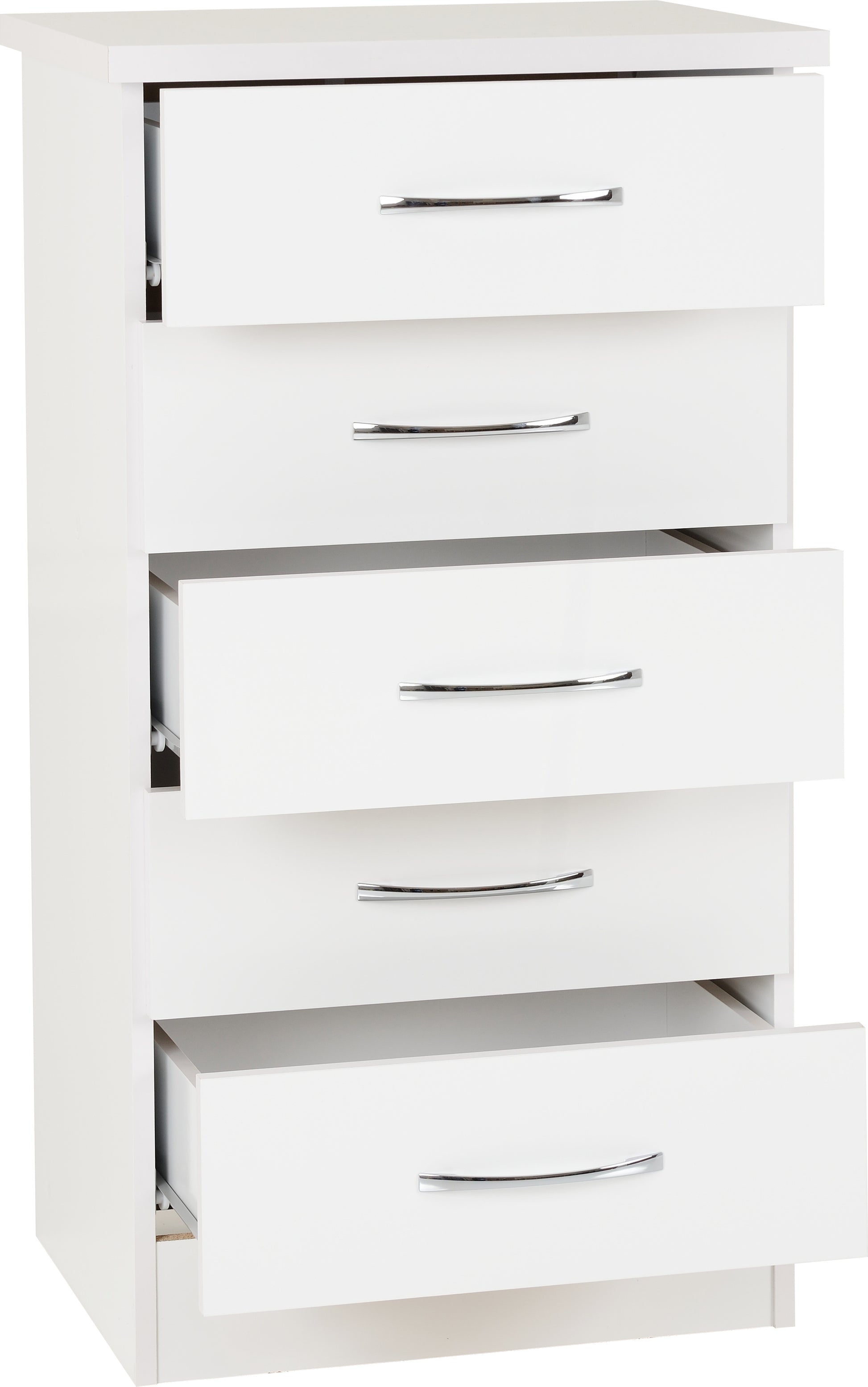 Nevada 5 Drawer Narrow Chest- White Gloss