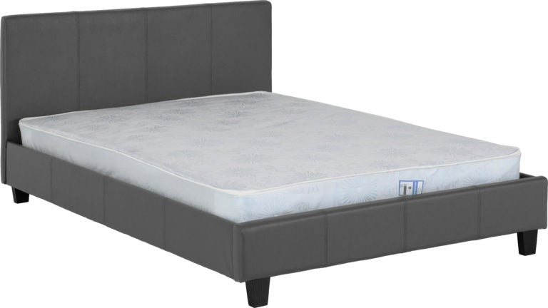 Prado 4'6" Bed Grey Faux Leather- The Right Buy Store