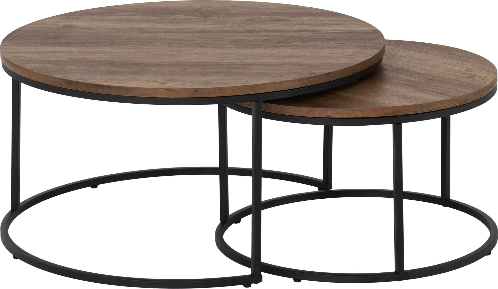 Quebec Round Coffee Table Set - Medium Oak Effect/Black