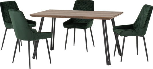 Quebec Straight Edge Dining Set with Avery Chairs Medium Oak Effect/Black/Emerald Green Velvet