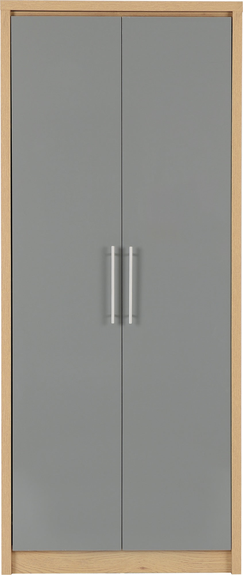 Seville 2 Door Wardrobe - Grey High Gloss/Light Oak Effect Veneer