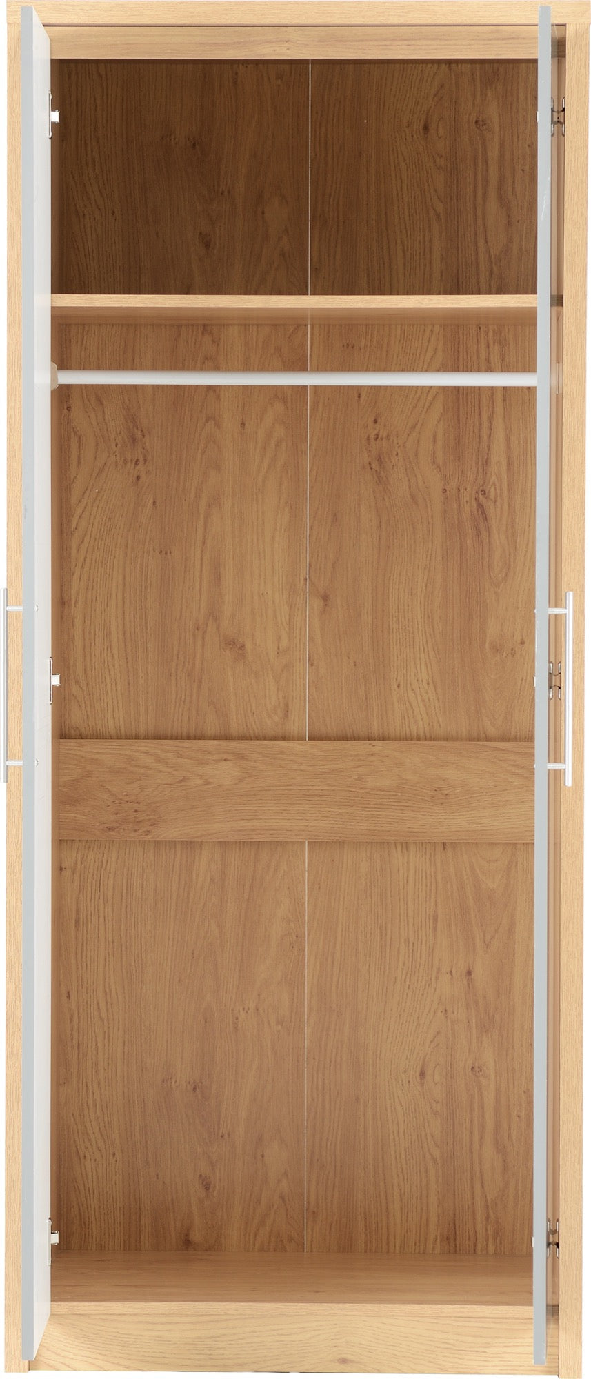 Seville 2 Door Wardrobe - Grey High Gloss/Light Oak Effect Veneer