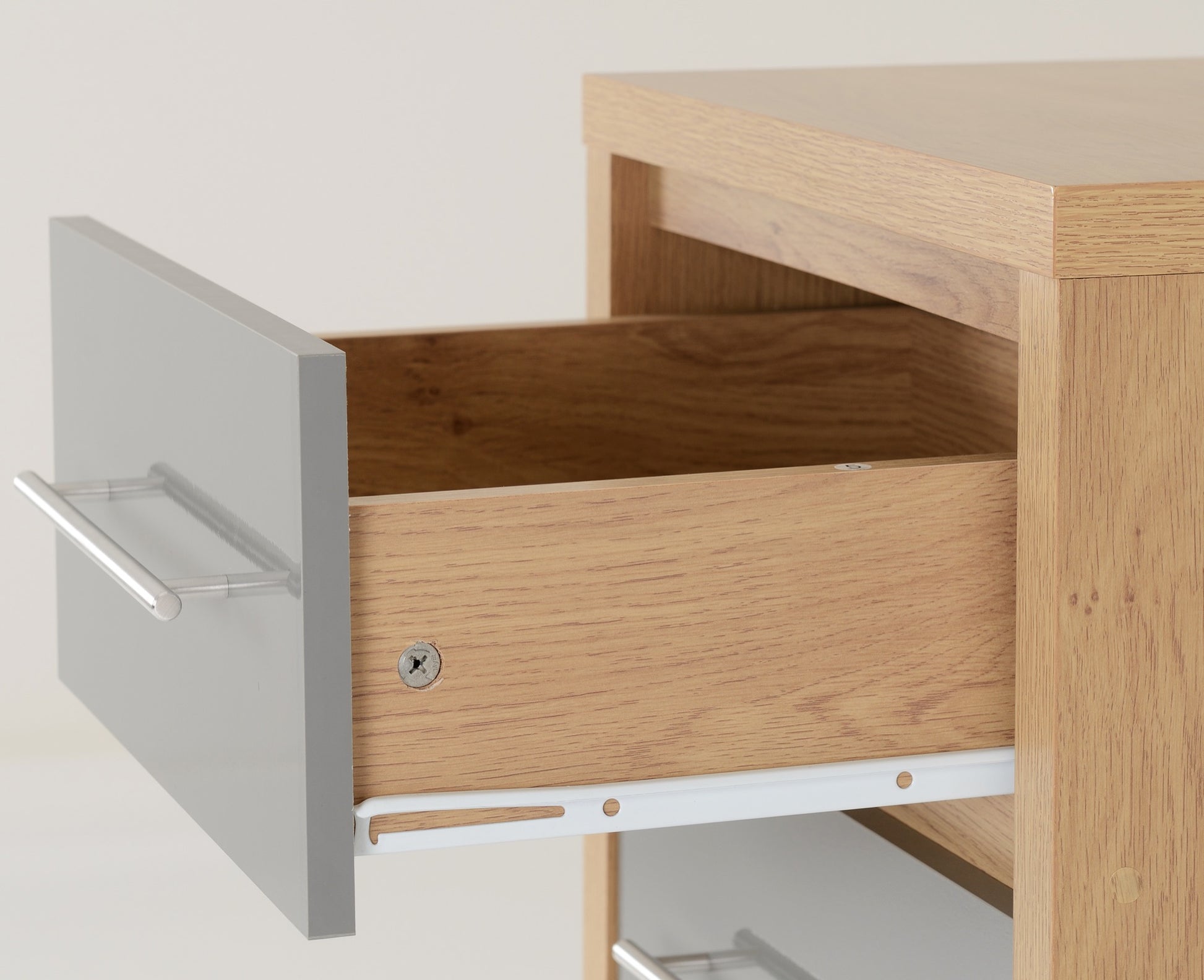 Seville 5 Drawer Narrow Chest - Grey High Gloss/Light Oak Effect Veneer