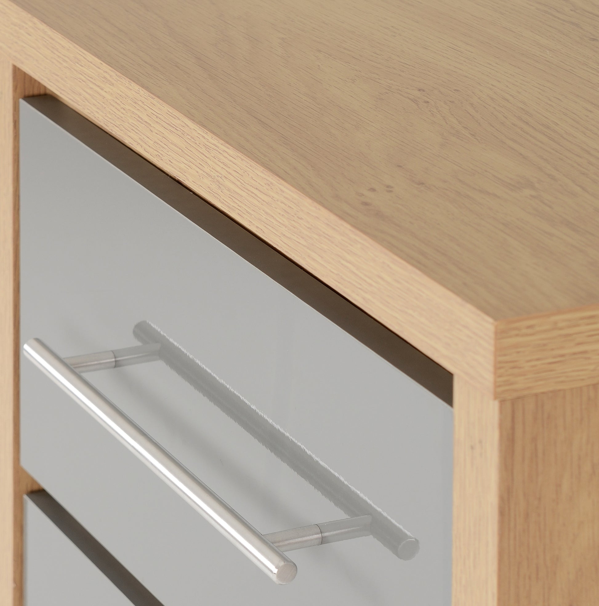 Seville 5 Drawer Narrow Chest - Grey High Gloss/Light Oak Effect Veneer