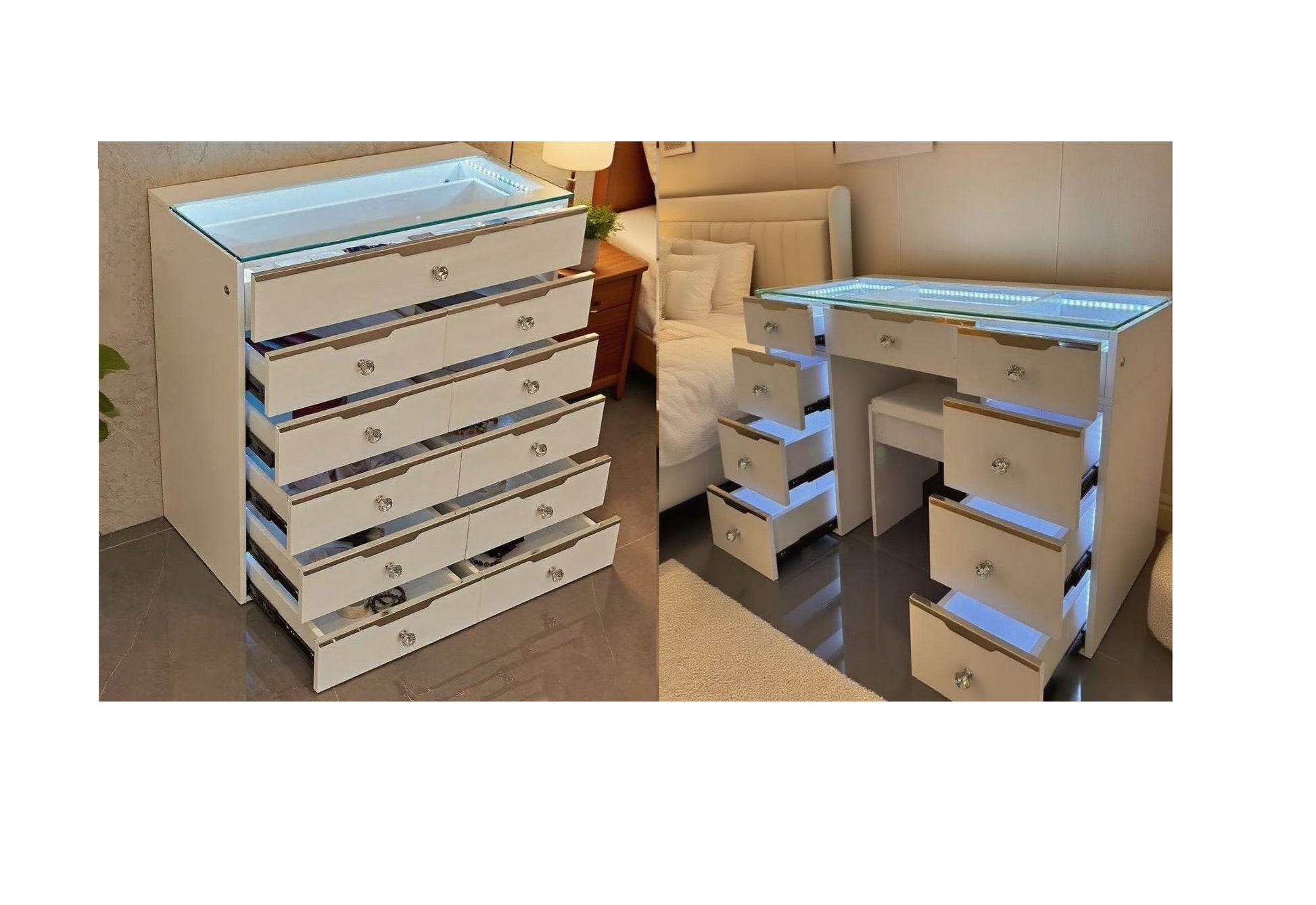 11 Drawer Empire Dresser and 9 Drawer Vanity Table