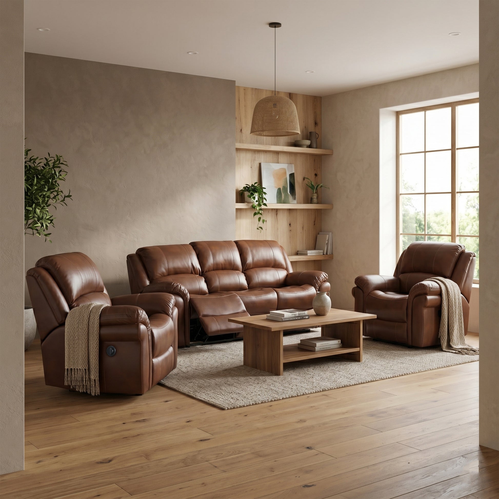 Farnham Power Electric Recliner Sofa Leather Aire - Tan