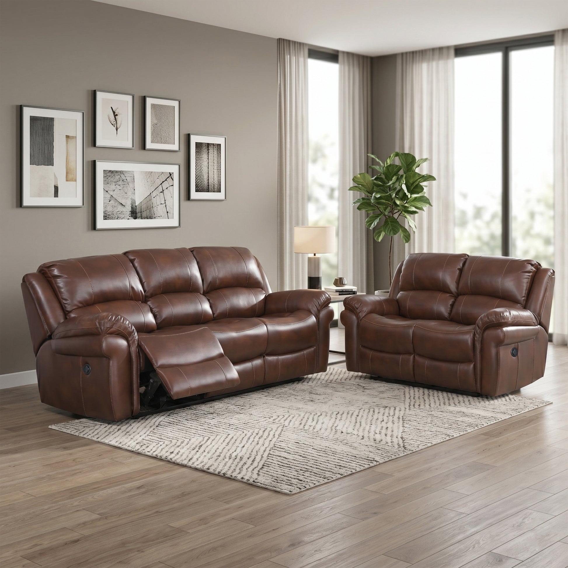 Farnham Power Electric Recliner Sofa Leather Aire - Tan