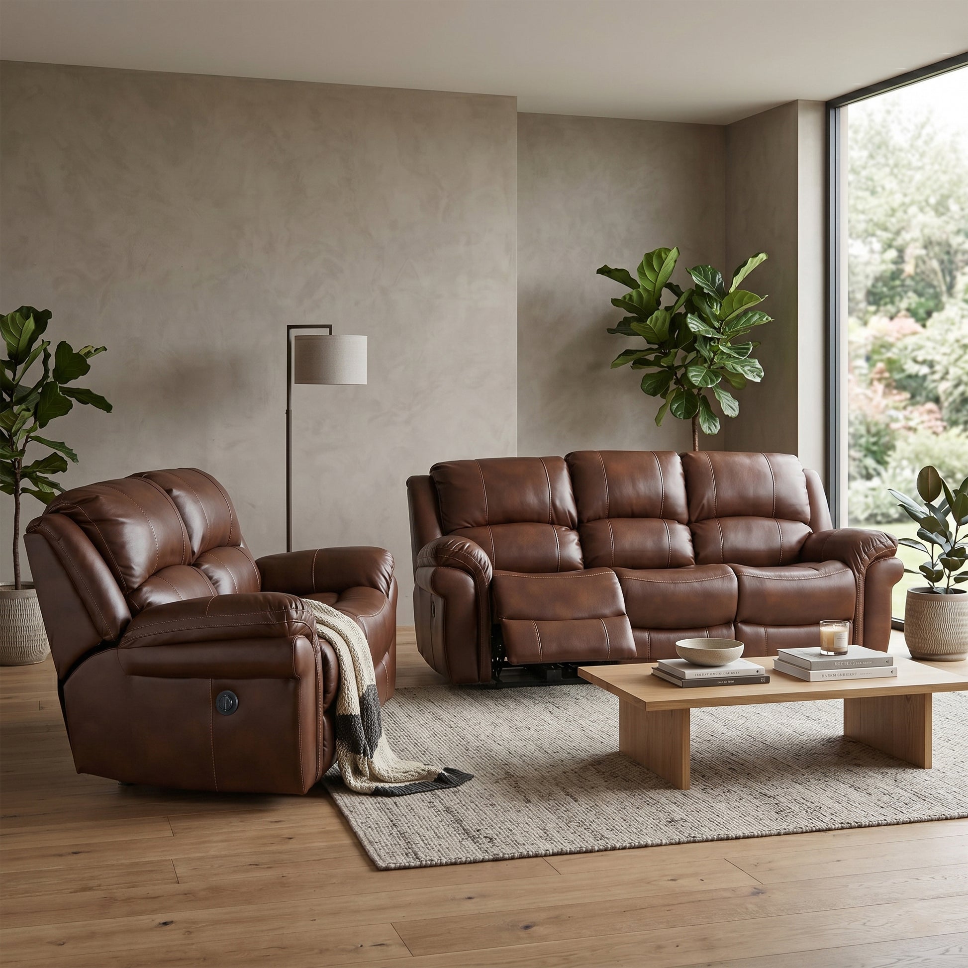 Farnham Power Electric Recliner Sofa Leather Aire - Tan