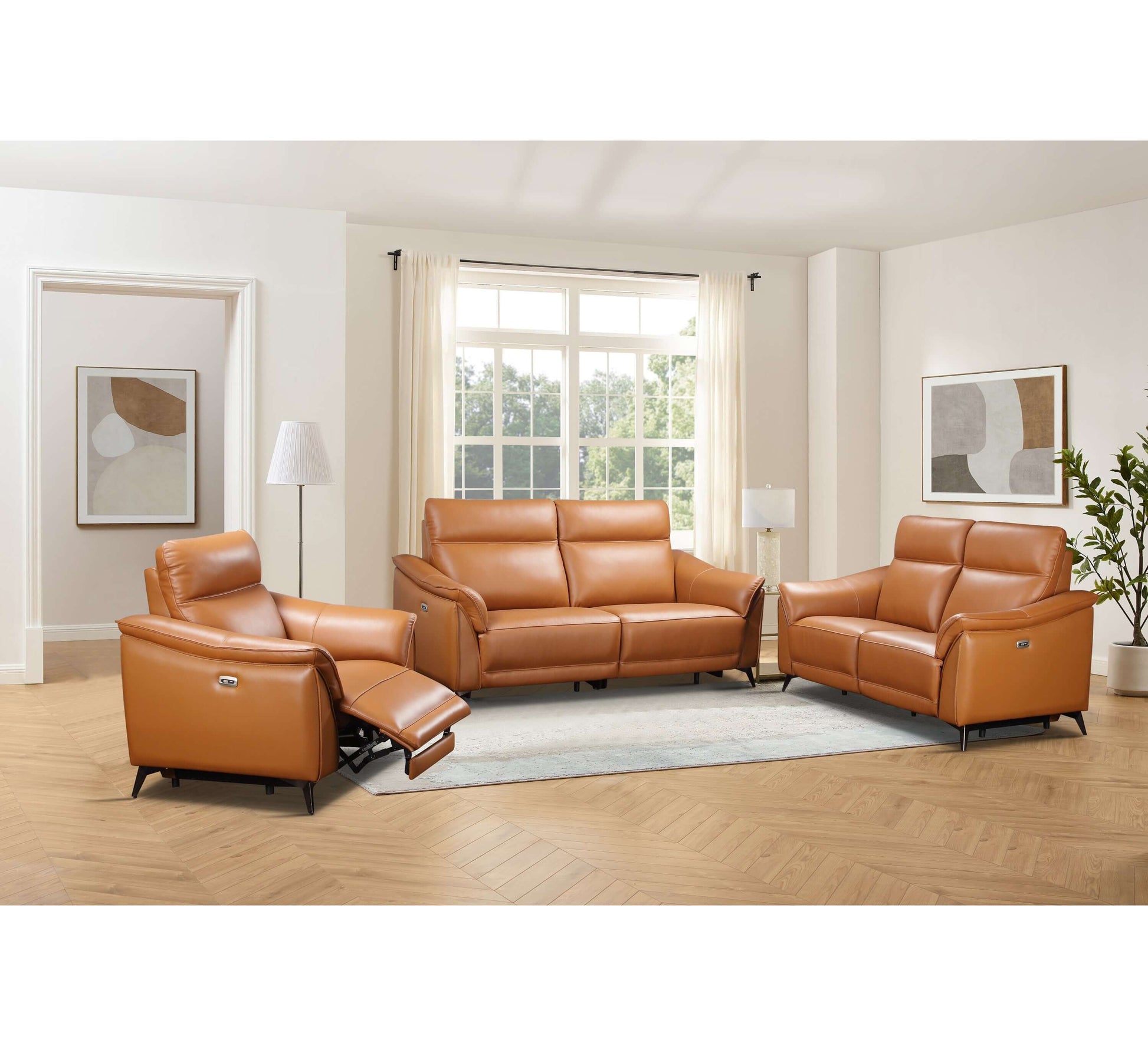 Porto Electric Recliner 2 Seater Leather Sofa – Light Brown