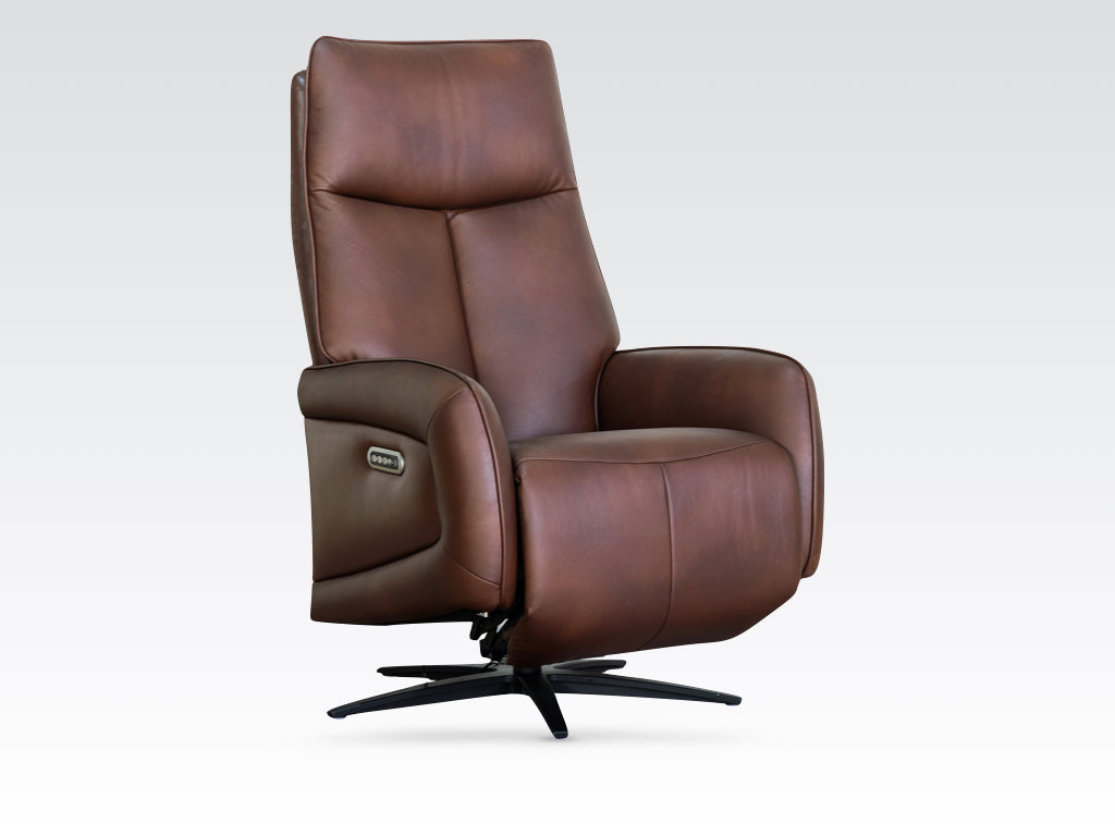 Prestige Triple Motor Electric Swivel Recliner Chair- Dark Brown Leather