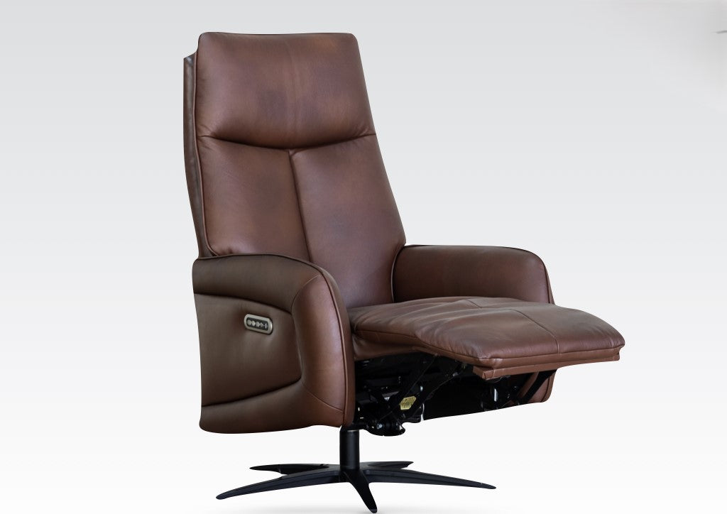 Prestige Triple Motor Electric Swivel Recliner Chair- Dark Brown Leather