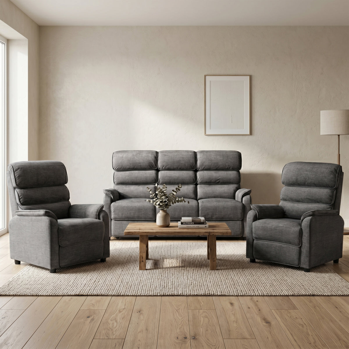 Savoy 3+1+1 Sofa Suite Fixed- Grey Fabric