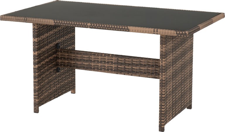 Wicker outdoor table with a black top on a white background