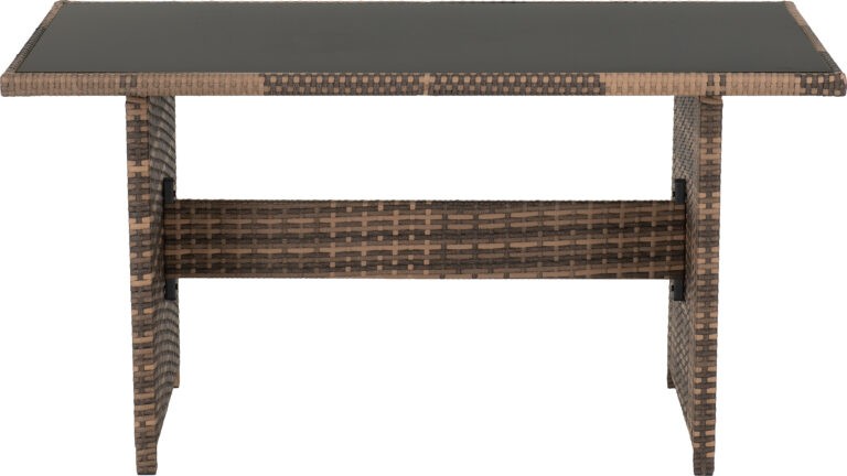 Wicker outdoor table with a dark top on a white background