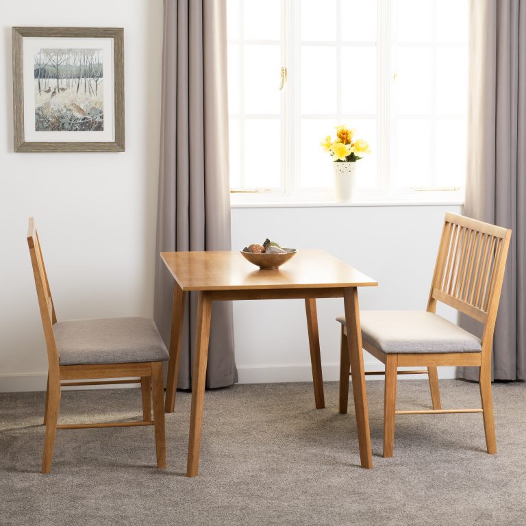 Austin 1+2 Dining Bench Set - A
wooden table and 2 benches in a room with a window and framed picture.