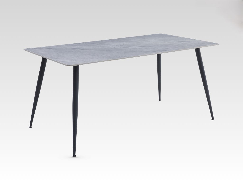 Argenta 160cm Fixed Dining Table - Grey Sintered Stone and Black Metal