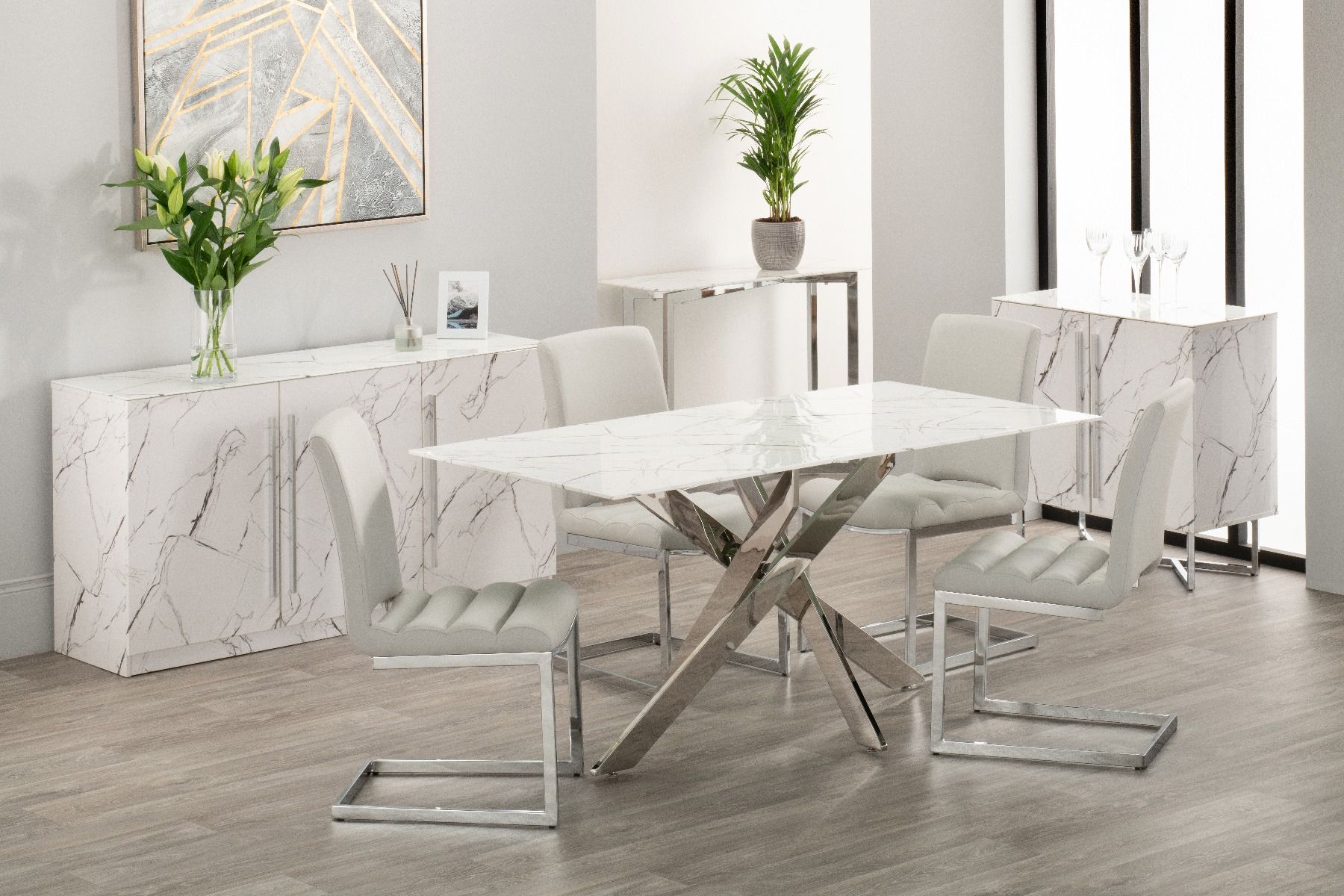 Arlo Dining Table + 4 Chairs - Grey