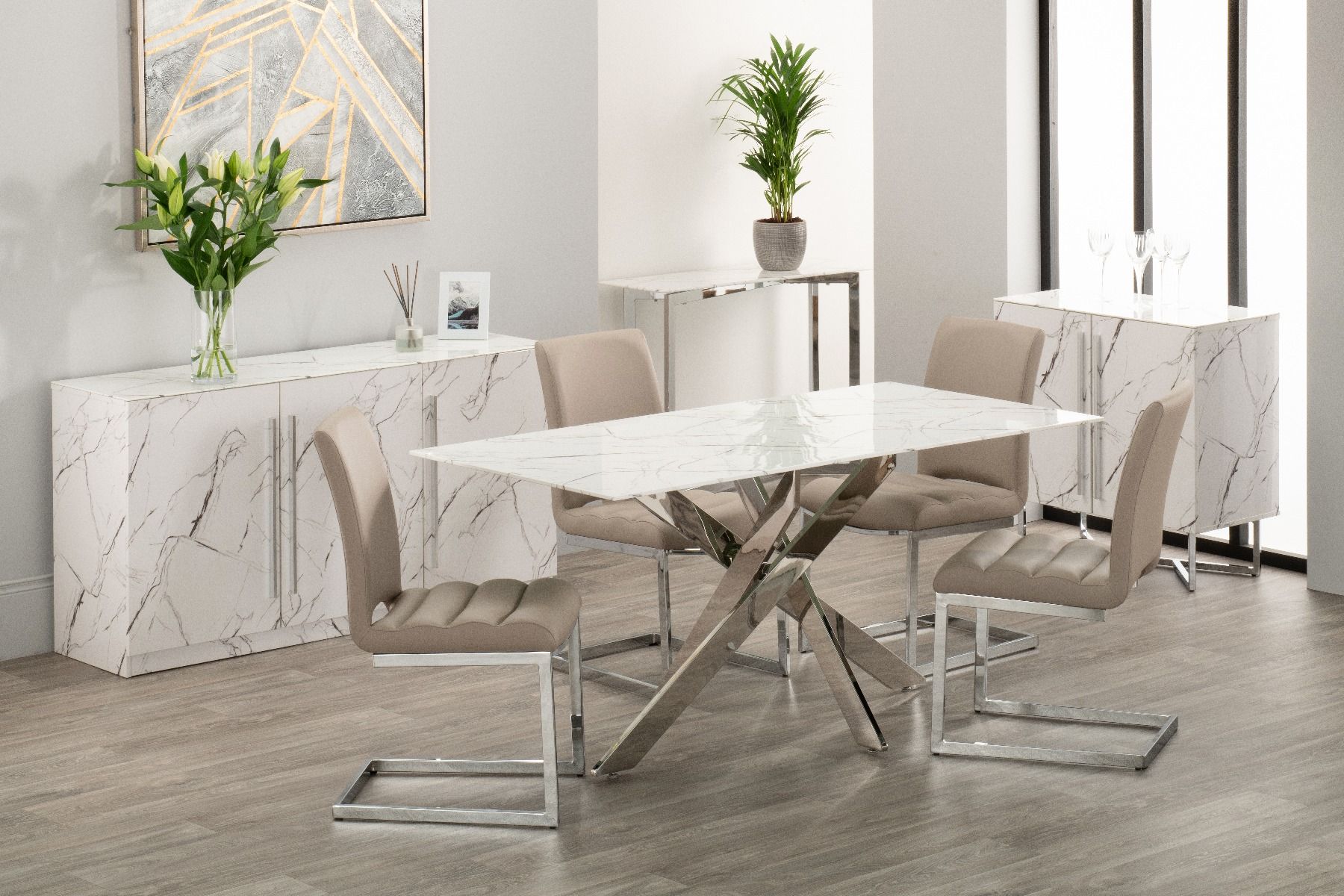 Arlo Dining Table + 4 Chairs - Taupe