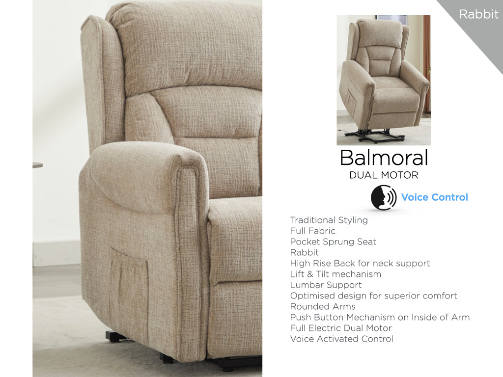 Balmoral Lift & Tilt Dual Motor Voice Control Armchair- Rabbit