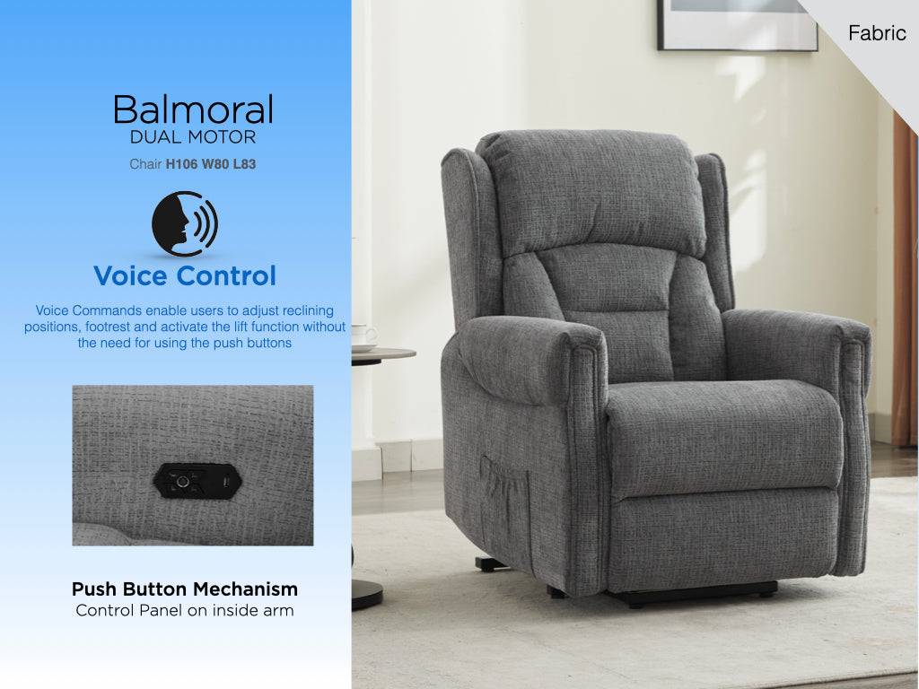 Balmoral Lift & Tilt Dual Motor Voice Control Armchair- Anthracite