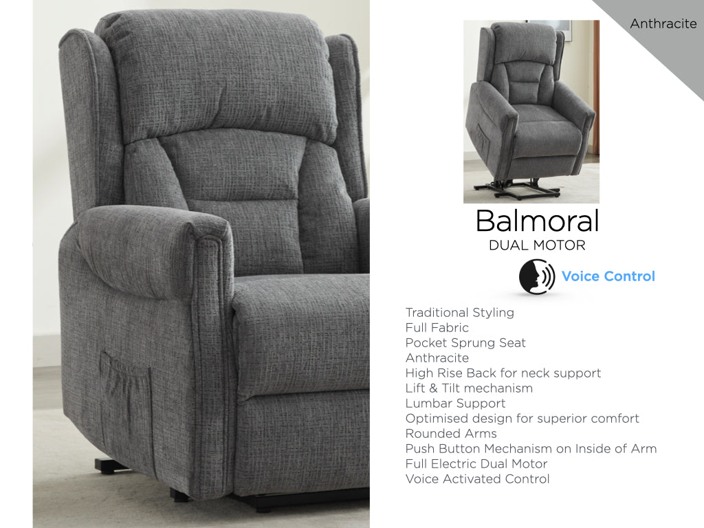 Balmoral Lift & Tilt Dual Motor Voice Control Armchair- Anthracite