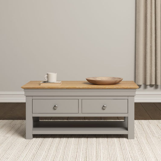 Bordeaux 2 Drawer Coffee Table - Pebble Grey/Oak