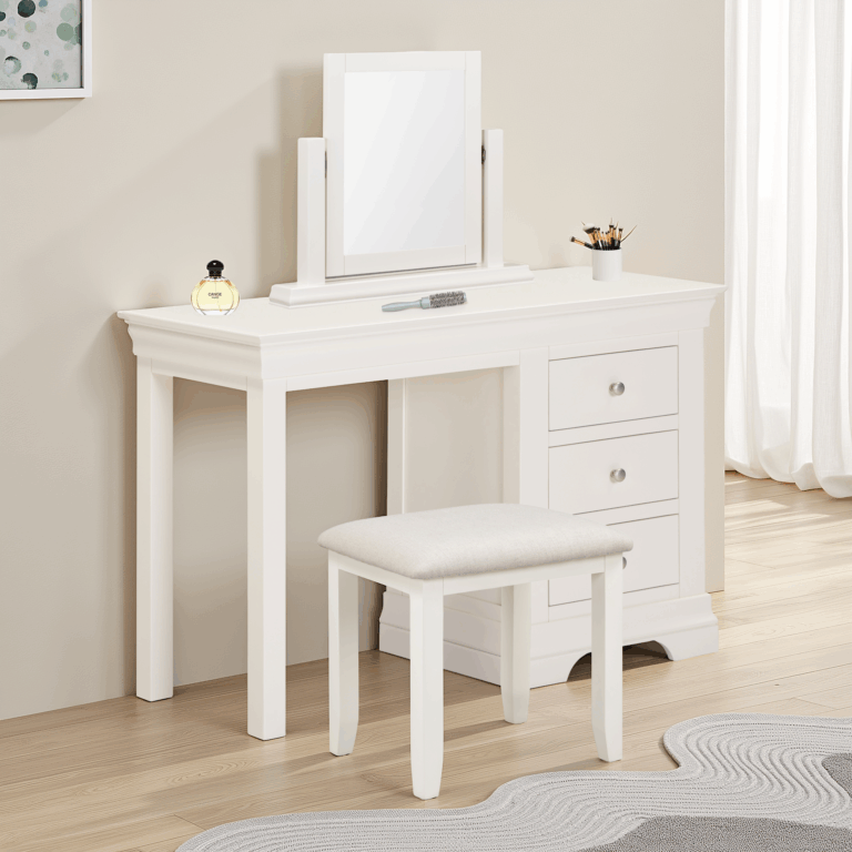 Bordeaux 3 Drawer Dressing Table Set- Ivory/Oat Fabric