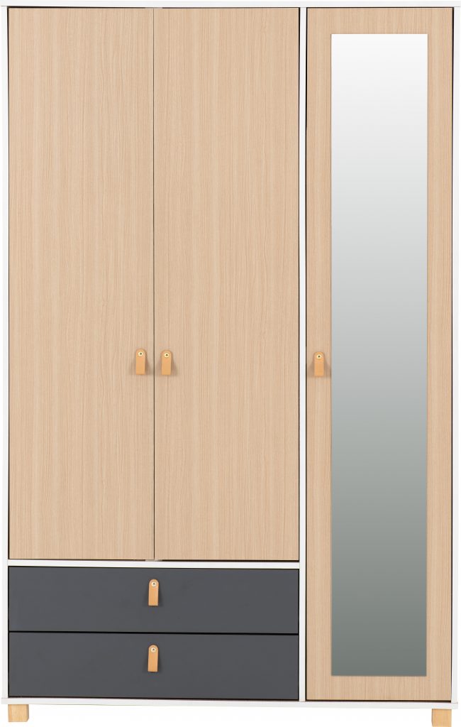 Brooklyn 3 Door 2 Drawer Mirrored Wardrobe - Oak Effect/Grey