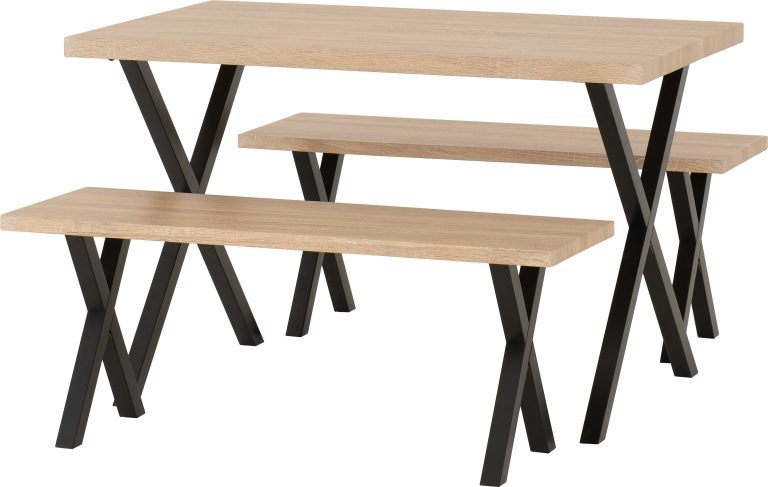 Buxton Dining Bench Set- Light Oak Effect/Black